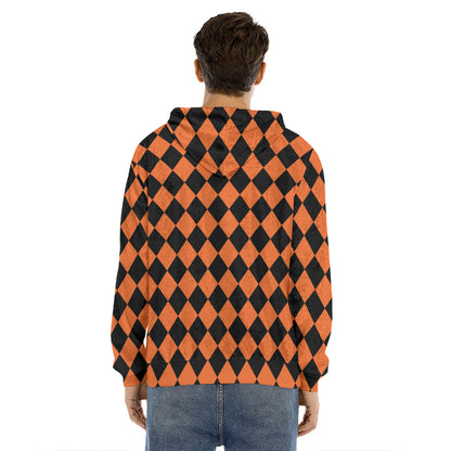 Halloween Harlequin Pattern Print Men's Velvet Pullover Hoodie