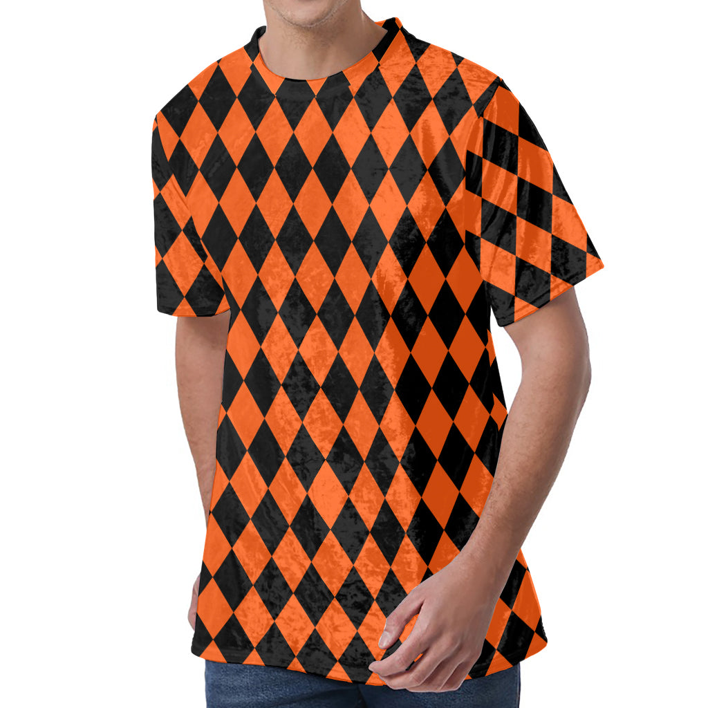 Halloween Harlequin Pattern Print Men's Velvet T-Shirt