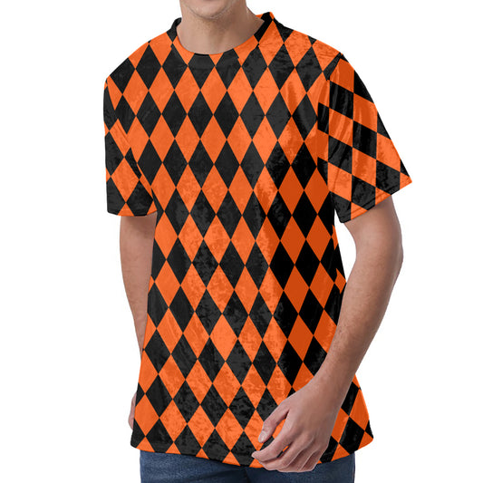 Halloween Harlequin Pattern Print Men's Velvet T-Shirt