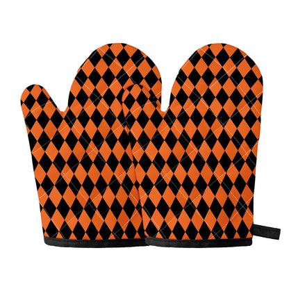 Halloween Harlequin Pattern Print Oven Mitts