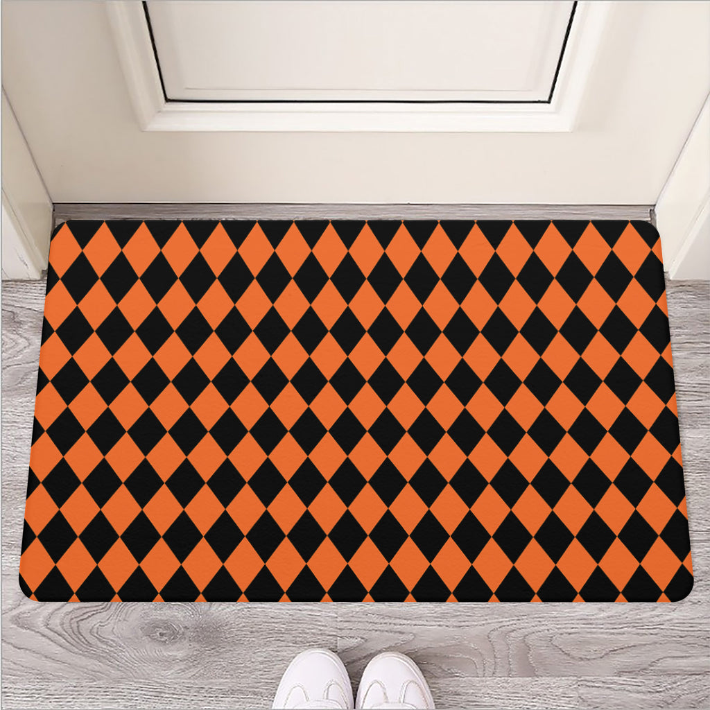 Halloween Harlequin Pattern Print Rubber Doormat