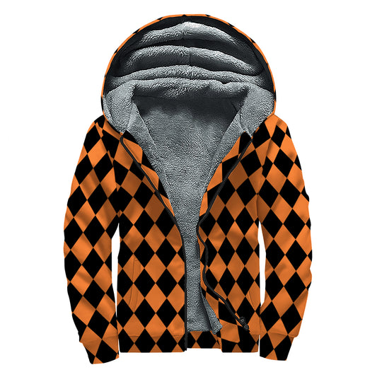 Halloween Harlequin Pattern Print Sherpa Lined Zip Up Hoodie