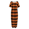 Halloween Harlequin Pattern Print Short Sleeve Long Nightdress
