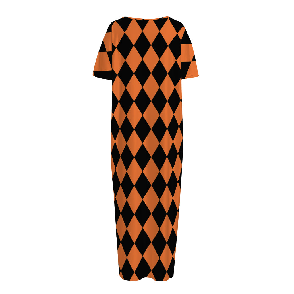 Halloween Harlequin Pattern Print Short Sleeve Long Nightdress
