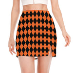 Halloween Harlequin Pattern Print Side Slit Mini Skirt