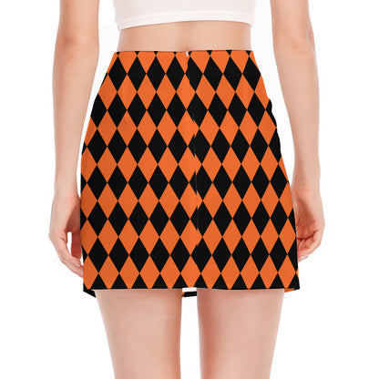 Halloween Harlequin Pattern Print Side Slit Mini Skirt