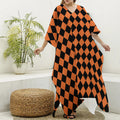 Halloween Harlequin Pattern Print Silk V-Neck Kaftan Dress