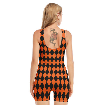 Halloween Harlequin Pattern Print Sleeveless One Piece Swimsuit