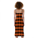 Halloween Harlequin Pattern Print Slim Fit Midi Cami Dress