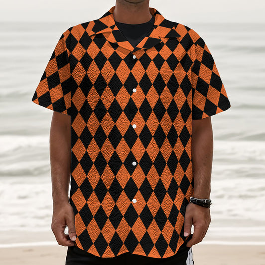 Halloween Harlequin Pattern Print Textured Short Sleeve Shirt