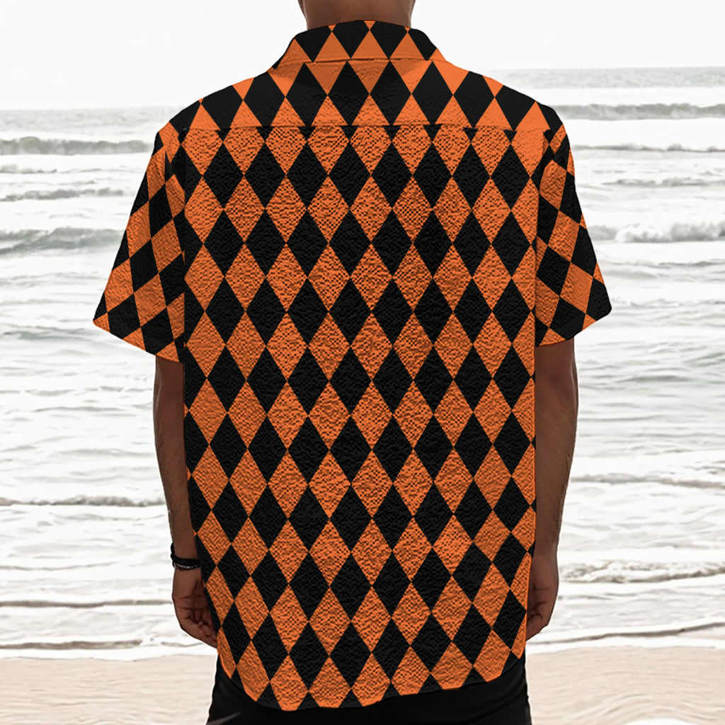 Halloween Harlequin Pattern Print Textured Short Sleeve Shirt