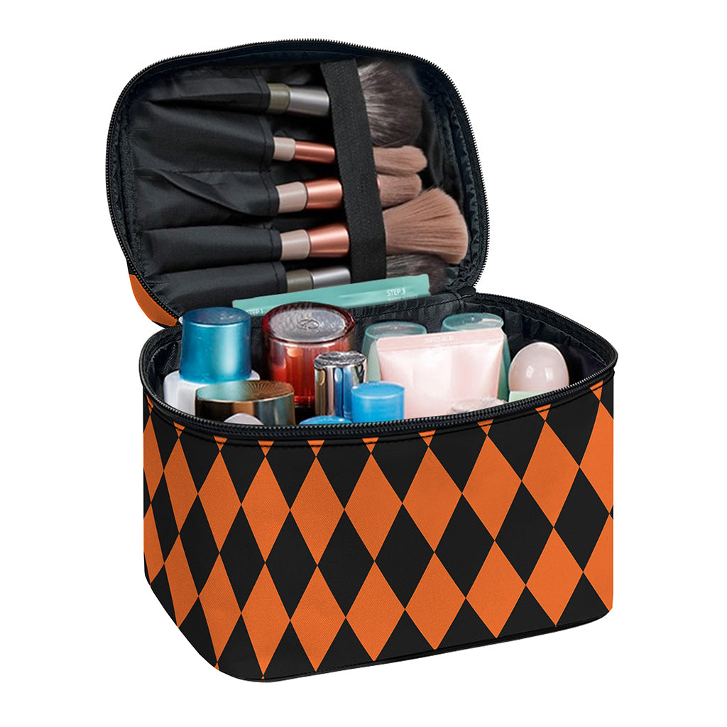 Halloween Harlequin Pattern Print Travel Makeup Bag