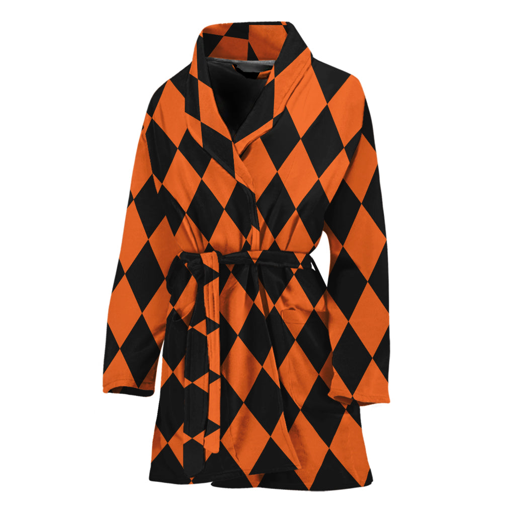 Halloween Harlequin Pattern Print Women's Bathrobe