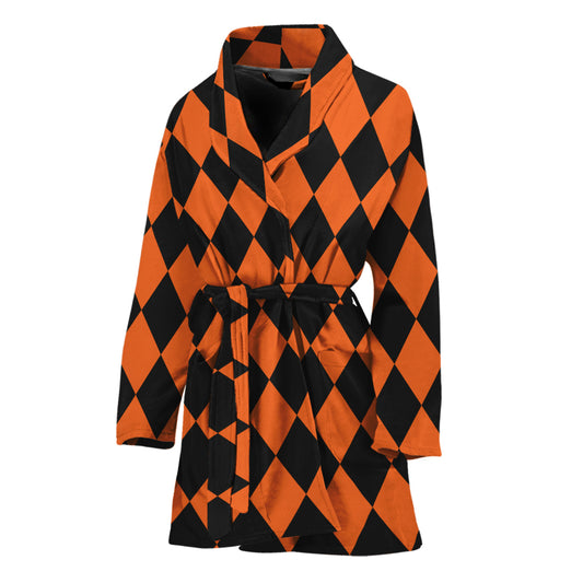 Halloween Harlequin Pattern Print Women's Bathrobe