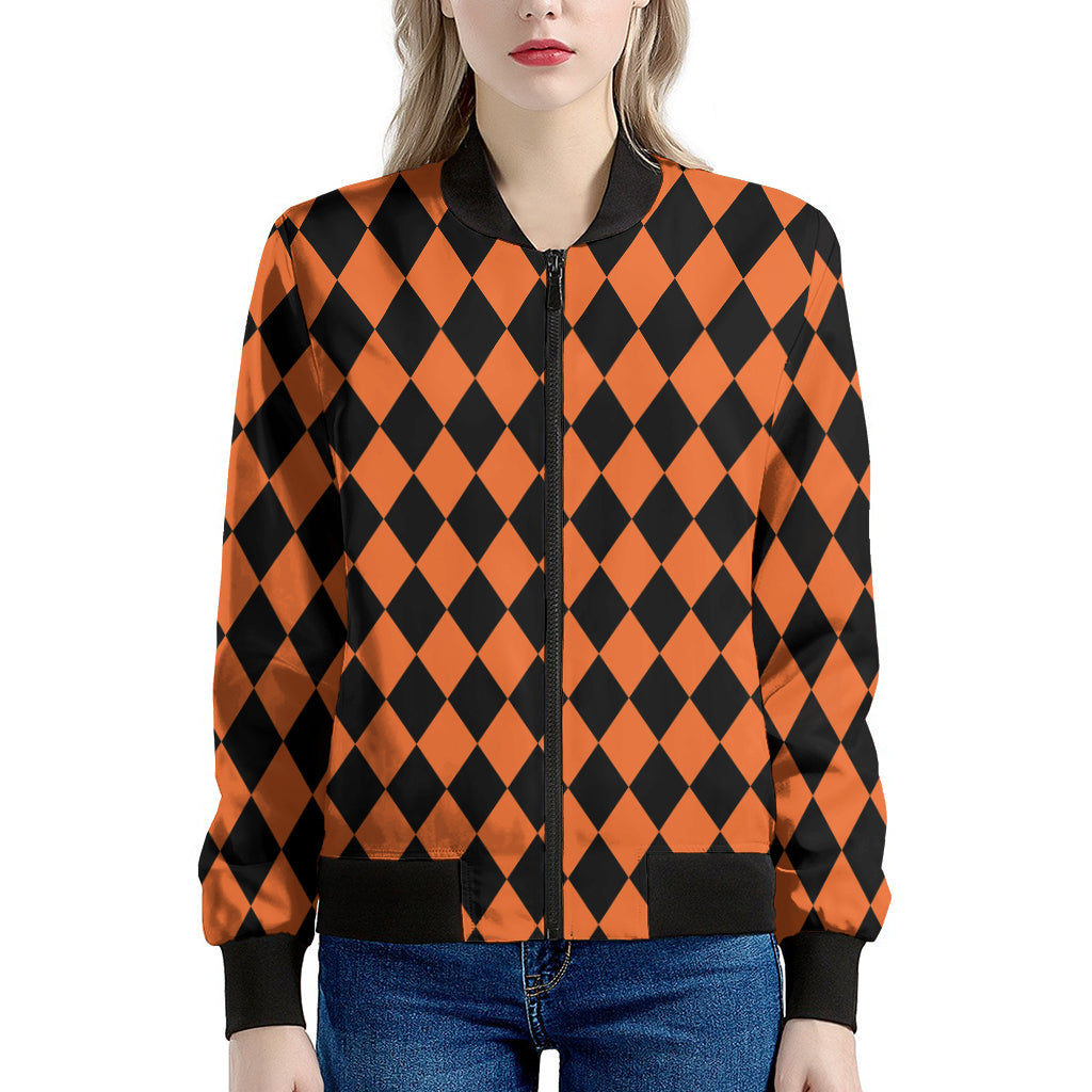 Halloween Harlequin Pattern Print Women's Bomber Jacket
