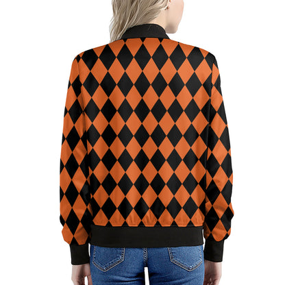 Halloween Harlequin Pattern Print Women's Bomber Jacket