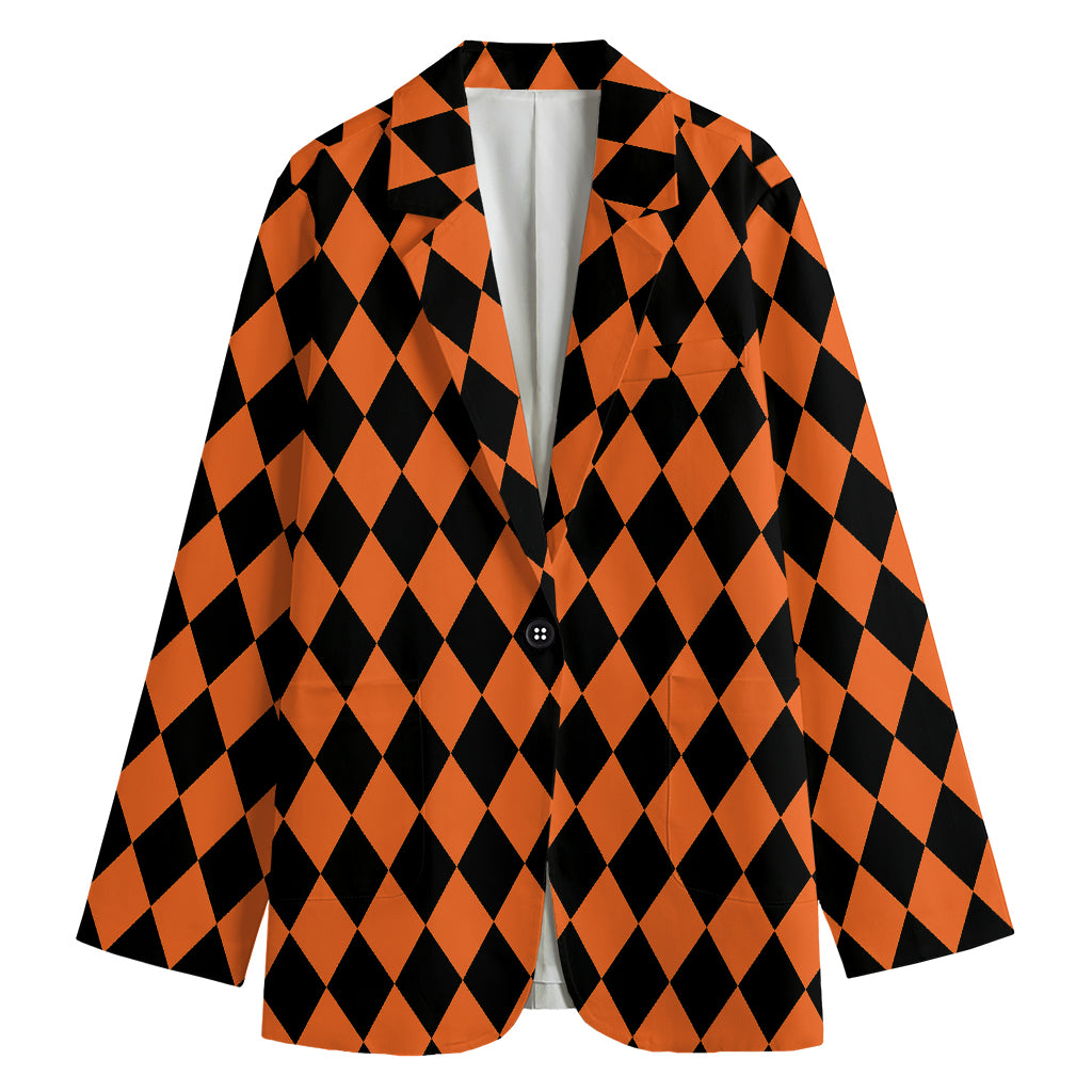 Halloween Harlequin Pattern Print Women's Cotton Blazer