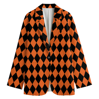 Halloween Harlequin Pattern Print Women's Cotton Blazer