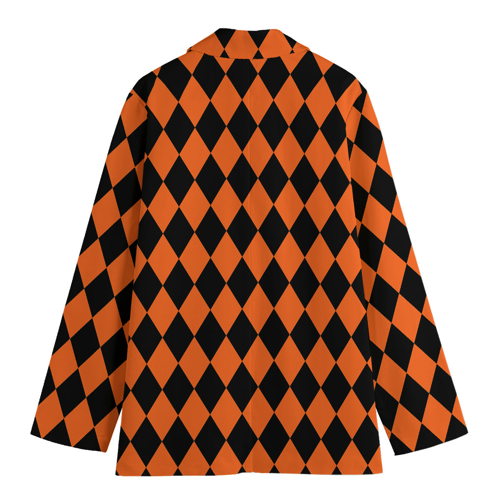 Halloween Harlequin Pattern Print Women's Cotton Blazer
