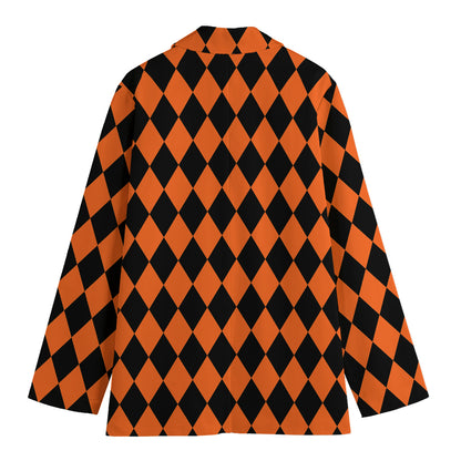Halloween Harlequin Pattern Print Women's Cotton Blazer