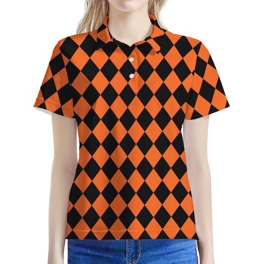 Halloween Harlequin Pattern Print Women's Polo Shirt