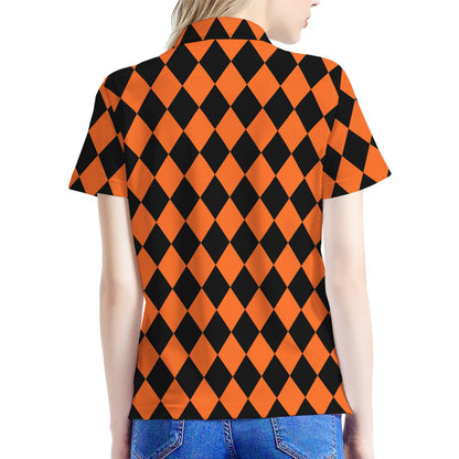 Halloween Harlequin Pattern Print Women's Polo Shirt