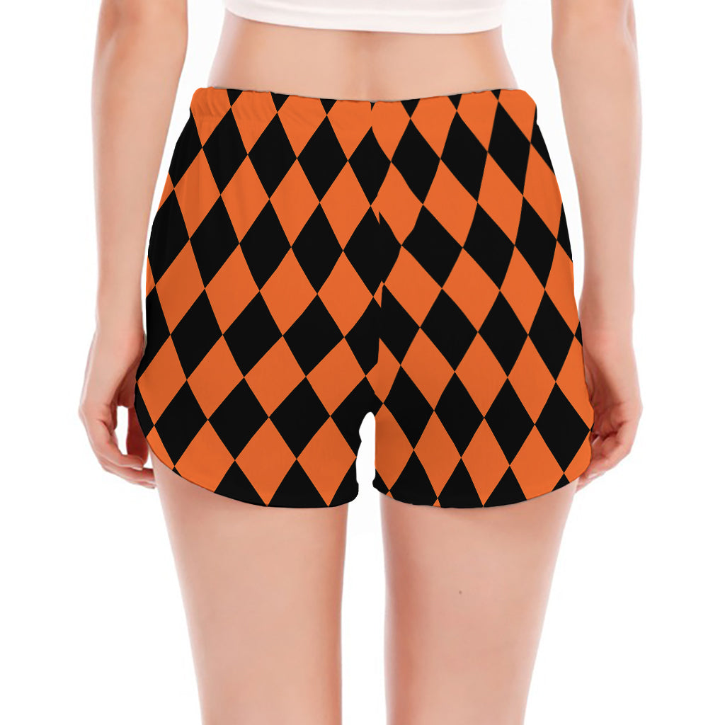 Halloween Harlequin Pattern Print Women's Split Running Shorts
