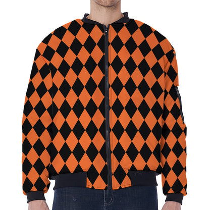 Halloween Harlequin Pattern Print Zip Sleeve Bomber Jacket