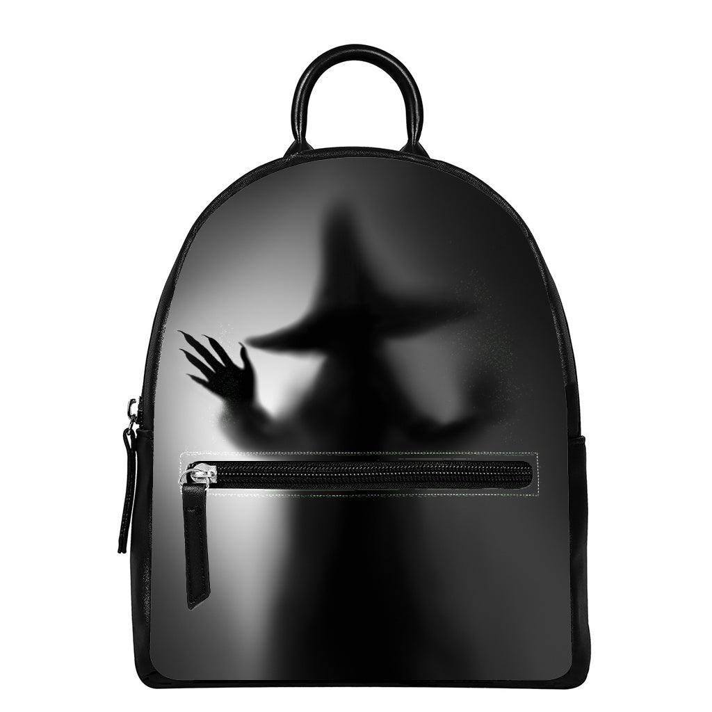 Halloween Horror Witch Print Leather Backpack