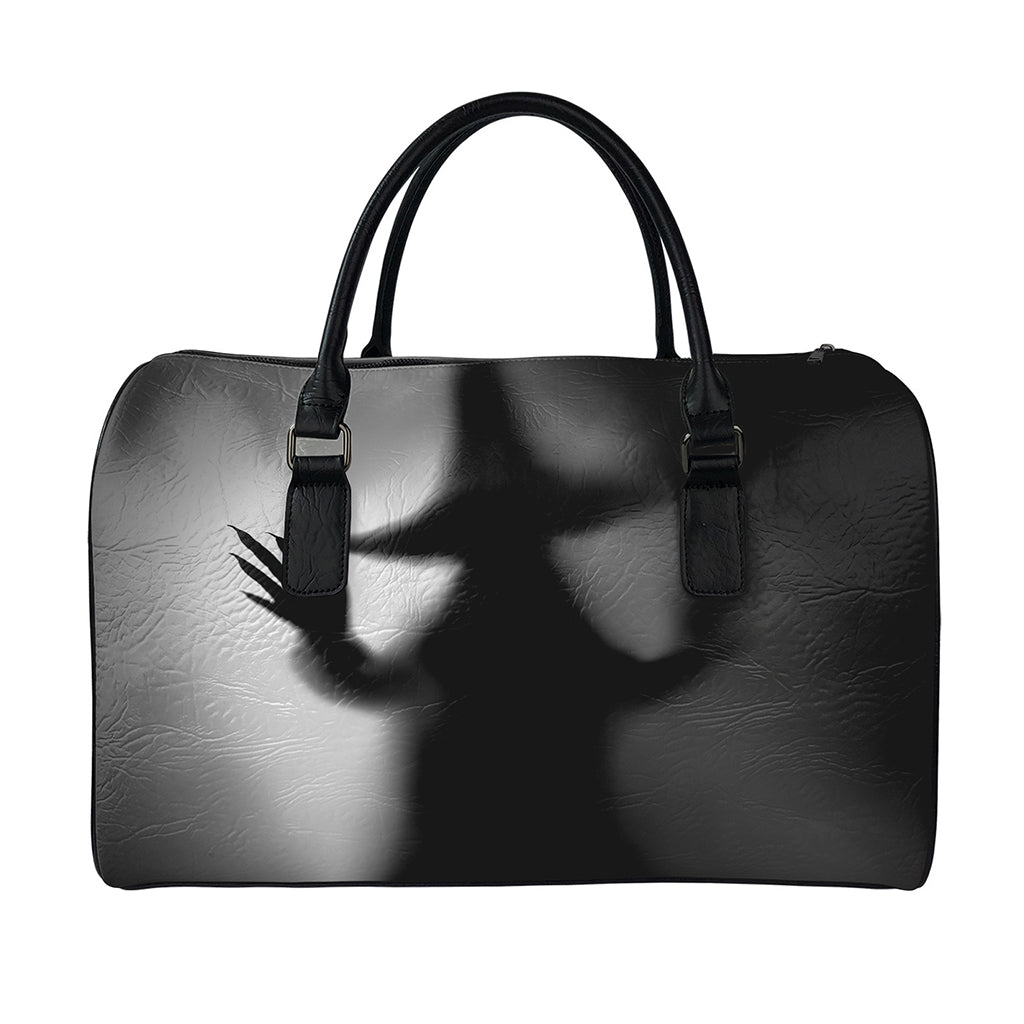 Halloween Horror Witch Print Leather Duffle Bag