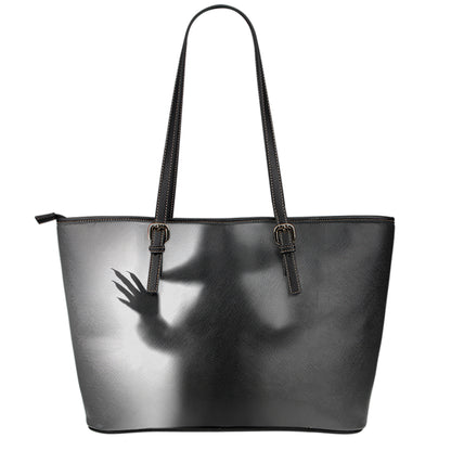 Halloween Horror Witch Print Leather Tote Bag