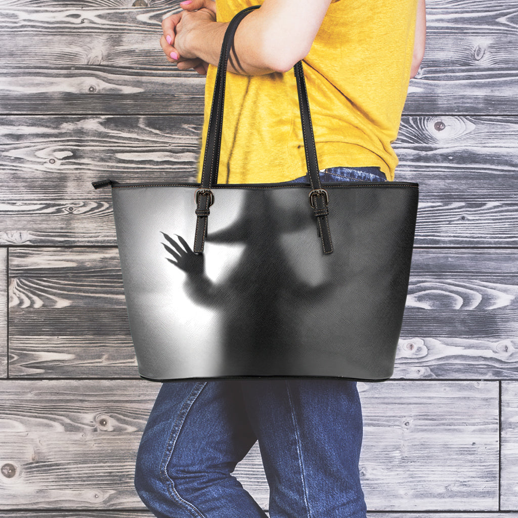 Halloween Horror Witch Print Leather Tote Bag