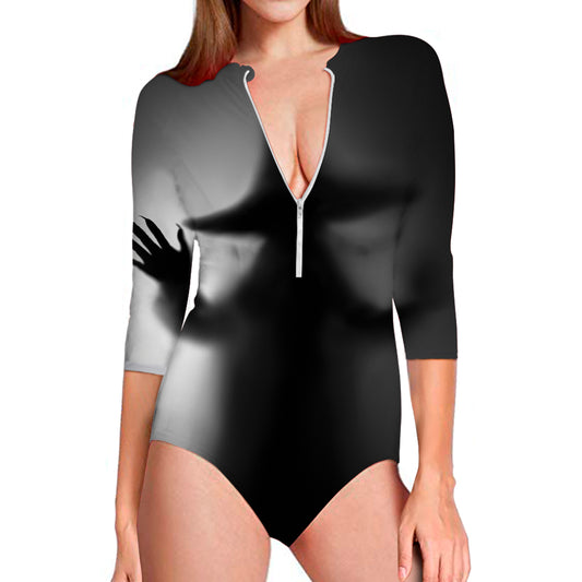 Halloween Horror Witch Print Long Sleeve Swimsuit