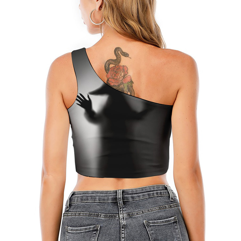 Halloween Horror Witch Print One Shoulder Crop Top