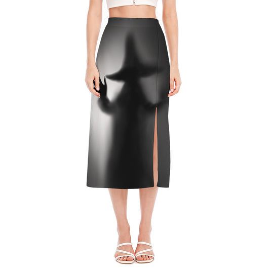 Halloween Horror Witch Print Side Slit Midi Skirt