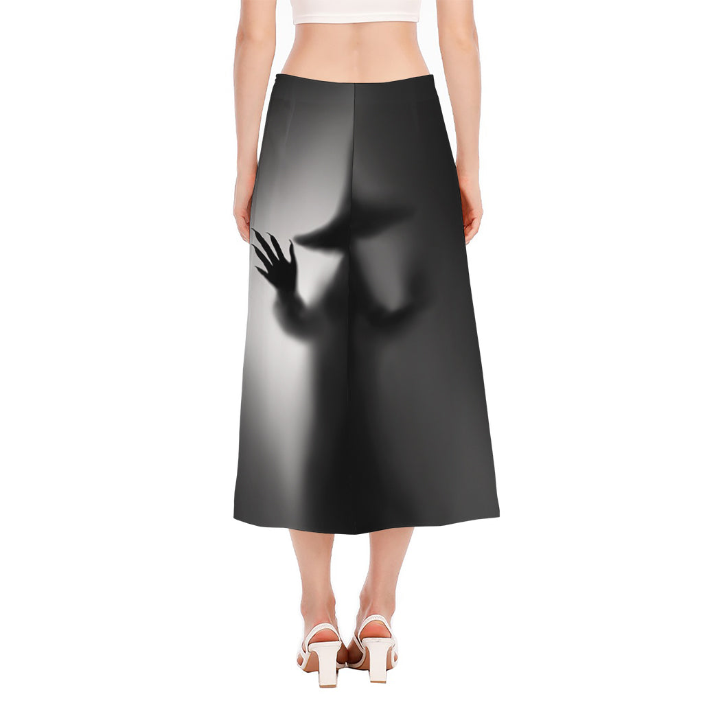 Halloween Horror Witch Print Side Slit Midi Skirt