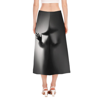 Halloween Horror Witch Print Side Slit Midi Skirt