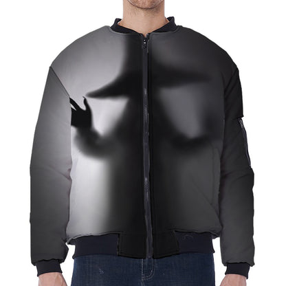 Halloween Horror Witch Print Zip Sleeve Bomber Jacket