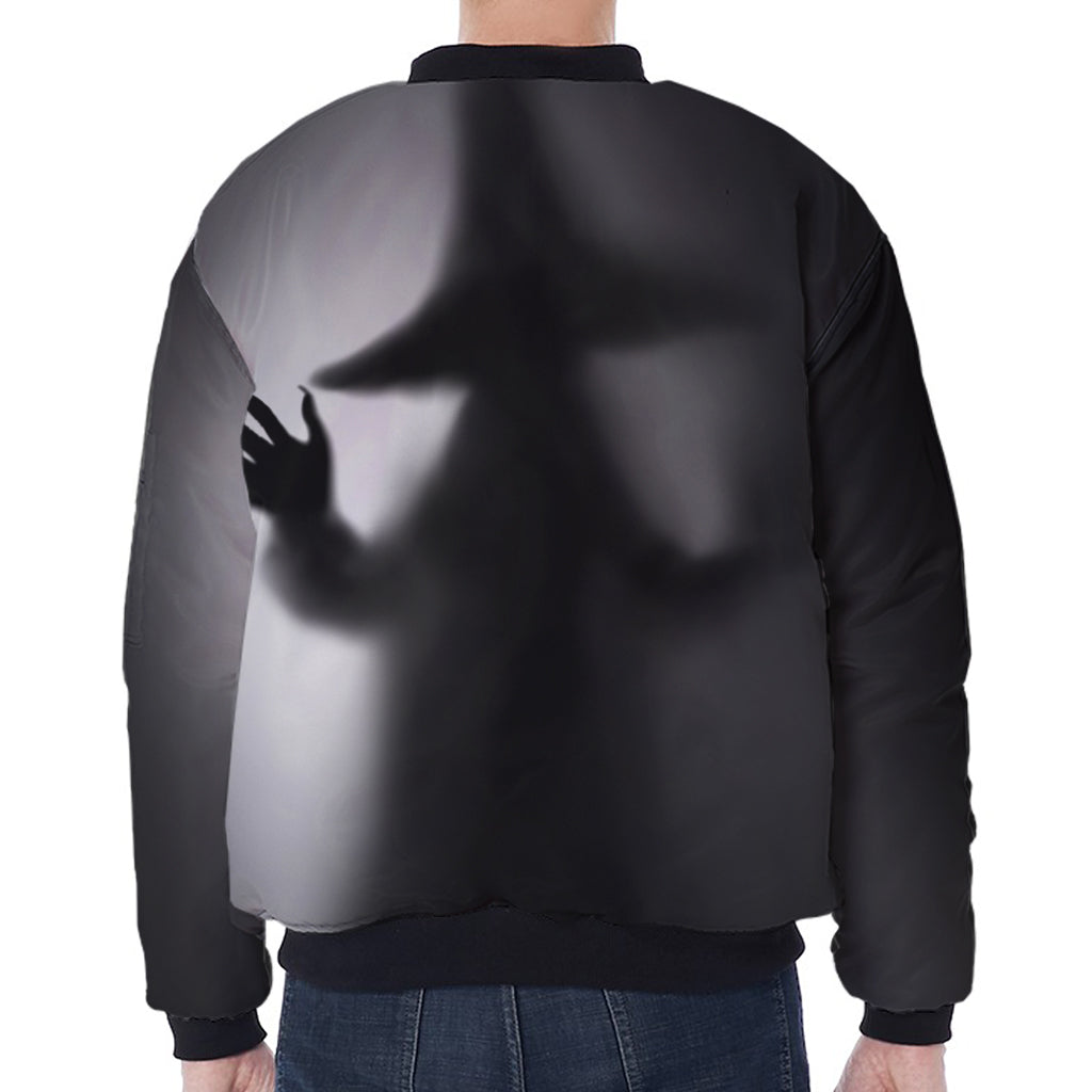 Halloween Horror Witch Print Zip Sleeve Bomber Jacket