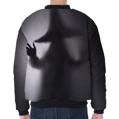 Halloween Horror Witch Print Zip Sleeve Bomber Jacket