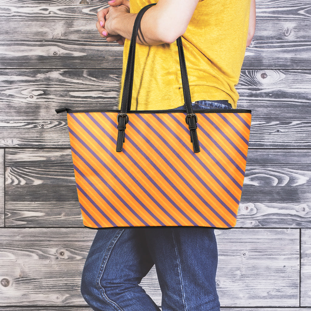 Halloween Line Pattern Print Leather Tote Bag