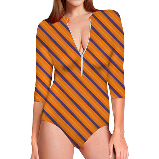 Halloween Line Pattern Print Long Sleeve Swimsuit