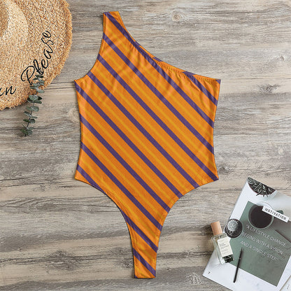 Halloween Line Pattern Print One Shoulder Bodysuit