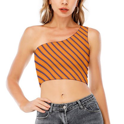 Halloween Line Pattern Print One Shoulder Crop Top