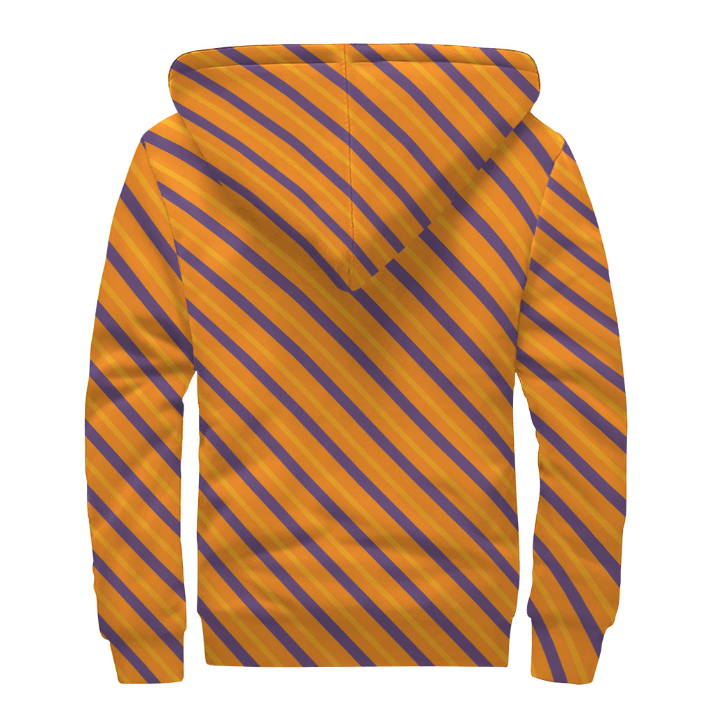 Halloween Line Pattern Print Sherpa Lined Zip Up Hoodie