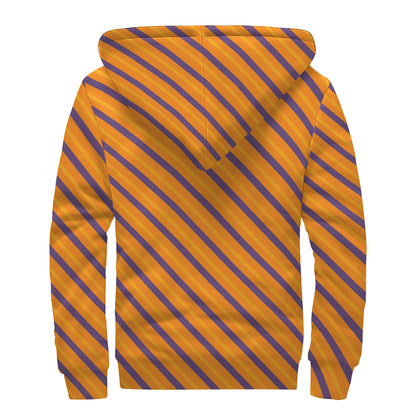 Halloween Line Pattern Print Sherpa Lined Zip Up Hoodie