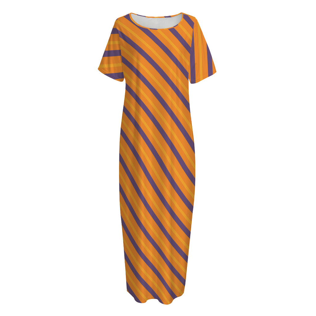 Halloween Line Pattern Print Short Sleeve Long Nightdress