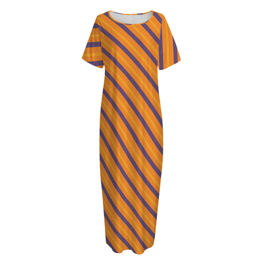 Halloween Line Pattern Print Short Sleeve Long Nightdress