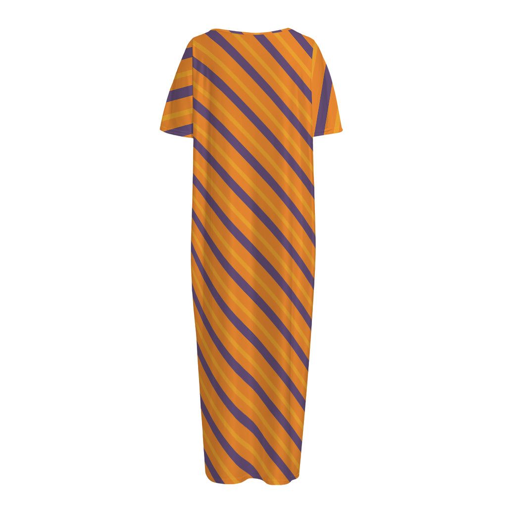 Halloween Line Pattern Print Short Sleeve Long Nightdress