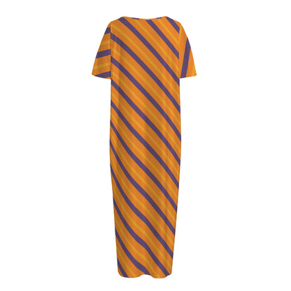 Halloween Line Pattern Print Short Sleeve Long Nightdress